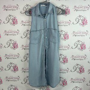 BB Dakota Dress tank top button up Light white Blue Sleeveless Denim collar